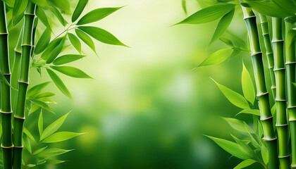 bamboo background with green leaves copy space
