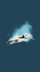 Obraz premium Vector Silhouette of Person Kayaking Through Rapids on Bold Background