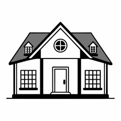 Classic Black and White House Illustration on White Background