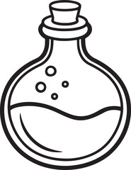 potion line art, black outline, vector and illustration, coloring book page line art drawing