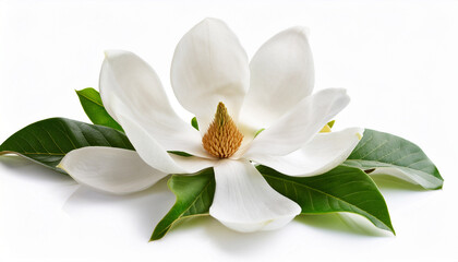 Obraz premium blooming white magnolia flower isolated on white background