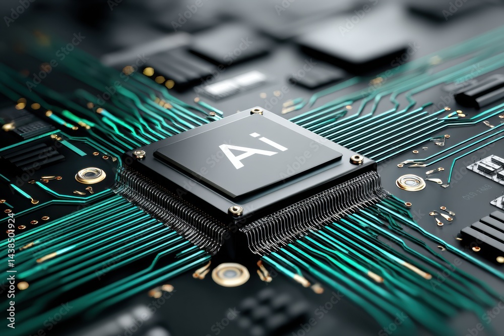 Leinwandbilder stylized microchip featuring ai label with a minimalist tech background showcasing modern digital te