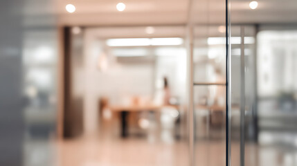Blurred office interior with doorway modern workspace professional environment soft lighting
