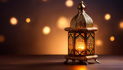muslim holy month ramadan kareem background ornamental arabic lantern with burning candle glowing