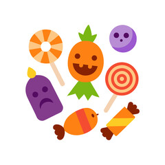 Set of colorful Halloween sweets and candies icons