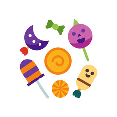 Set of colorful Halloween sweets and candies icons