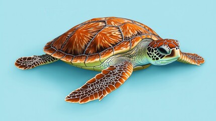 Colorful Sea Turtle Illustration with Detailed Shell and Vibrant Colors