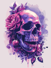 Skull with pink flowers on it
