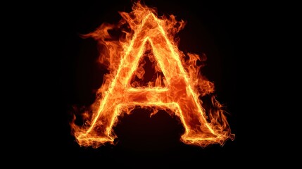 Fiery letter A, dark background, abstract design, graphic design element