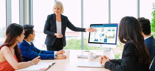 Computer software for website traffic analytics data on computer screen. Concept of SEO search...