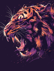 Tiger with its mouth open and teeth bared