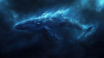 Fototapeta premium A whale surfacing to breathe with mist rising from its blowhole