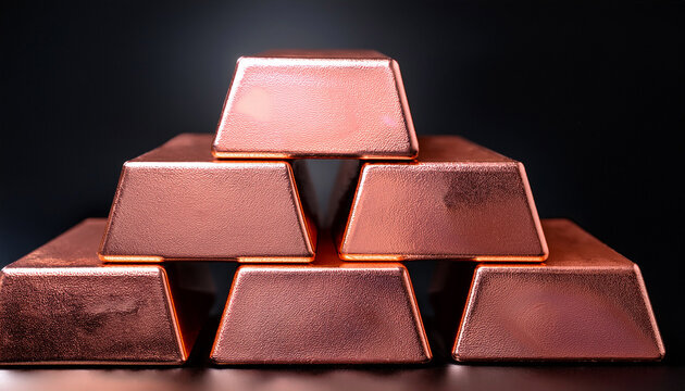 ingots of pure copper or pink gold on a black background