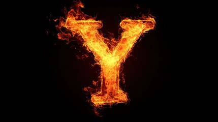 Fiery letter Y, burning alphabet, dark background, graphic design element