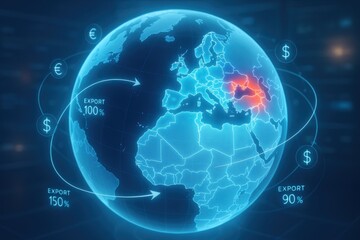 Fototapeta premium Global Trade Dynamics: An artistic rendering of the earth showcases a dynamic and futuristic view of global commerce with an emphasis on export.