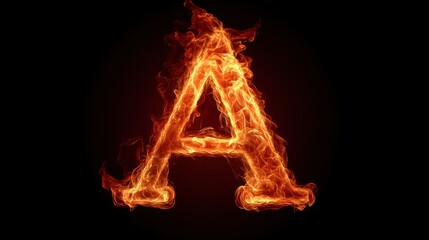 Fiery letter A, burning alphabet, dark background, design element