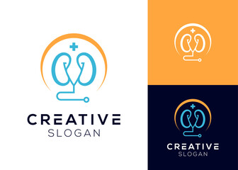 Lungs with stethoscope and cross logo design for health and internal organs