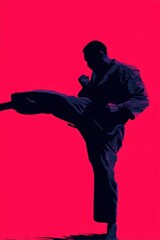 Silhouette of Martial Artist Mid-Kick in Sharp Vector Illustration
