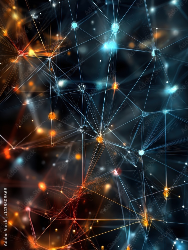 Leinwandbilder Transparent Neural Network Structure Shows Interconnected Nodes and Sparks in a Dynamic Display of Color and Light Throughout the Scene