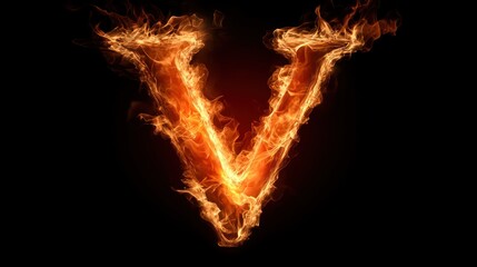 Fototapeta premium Fiery letter V, dark background, abstract design, graphic art