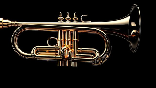 Polished gold trumpet against black background