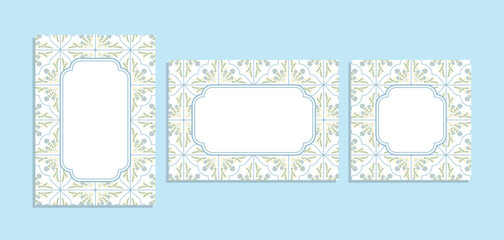 Series of beautiful cottagecore tiles frame background with floral flower motifs for prints card invitation notes journaling in sweet folk art shabby chic style
