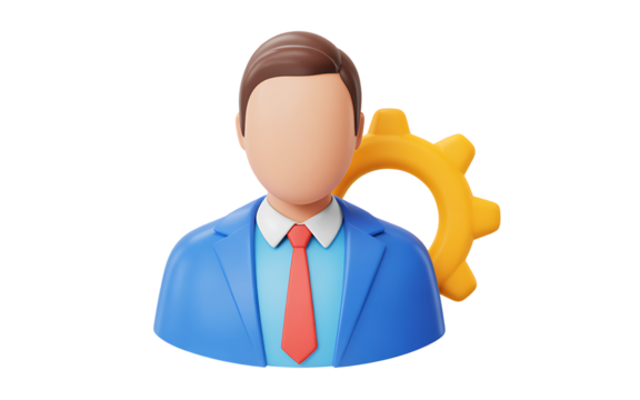 3D Render of Faceless Businessman with Gear Icon on transparent background