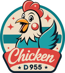 Happy Cartoon Chicken Retro Vintage Logo Design