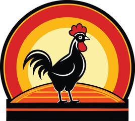 Silhouette Rooster at Sunrise Farm Animal Logo Design