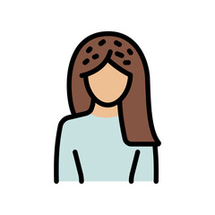 Dandruff on the Head of pretty Woman. Disease and Treatment of the Scalp and Hair. Symptoms of dandruff. Hair care, treatment, beauty color icon. For website marketing design, logo, app, template, ui,