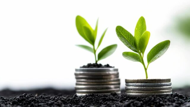 Two coins rest partially buried in rich, dark soil, highlighting the theme of discovery and the potential value hidden in nature. This captivating moment invites reflection.