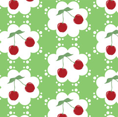 seamless pattern with cherry On Greenest Background