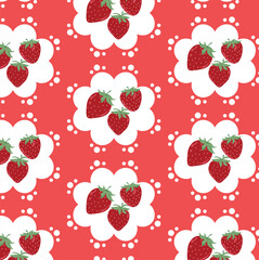 Retro Strawberry and Polka Dot seamless pattern