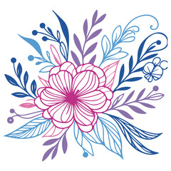 One line flower design. Botanical art print. Minimalist floral pattern. Contemporary fine print. Hand drawn leaves artwork.

