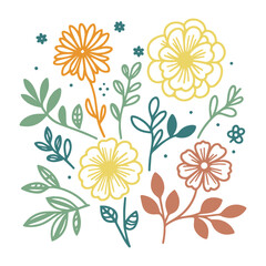 Abstract floral pattern. Hand painted flowers design. Minimalist botanical art. Floral sketch outline. Decorative cushion cover.