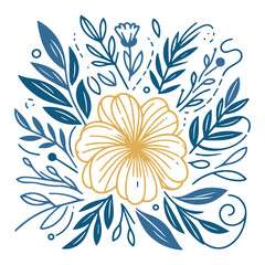 Floral outline sketch. Minimalist nature artwork. Hand drawn flowers design. Botanical line art. Trendy cushion pattern.