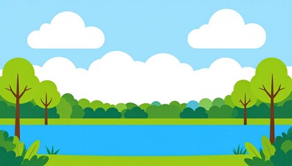 Obraz premium Serene nature scene with lush trees and tranquil lake vibrant landscape digital illustration peaceful environment eye-level view natural beauty concept