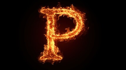 Fototapeta premium Fiery letter P on black background, alphabet fire, design element