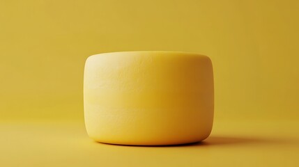 Cylinder Shape Solid Yellow Butter Sculpture Detailed Texture on Yellow Backdrop