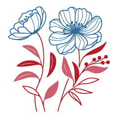 Abstract botanical design. One line floral sketch. Minimalist flowers pattern. Hand painted flowers. Contemporary cushion art.

