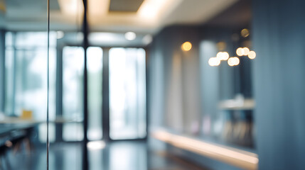 Modern office view with blurred interior and door professional environment bright atmosphere