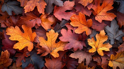 Fototapeta premium Autumn leaves ground cover, fall colors, park background, seasonal texture