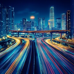 Fototapeta premium Vibrant city skyscrapers inside futuristic glass world high resolution picture