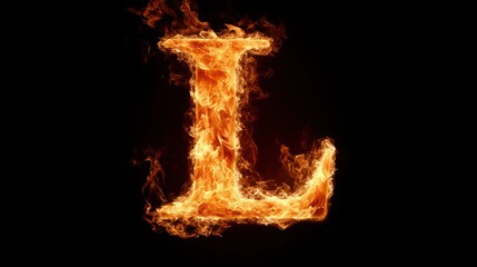 Fototapeta premium Fiery letter L, burning alphabet, black background, design element