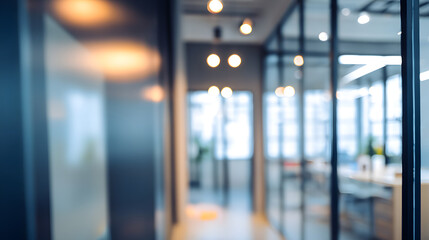 Dynamic office environment with blurred interior and doorway modern workspace professional atmosphere