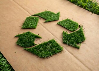 Grass-textured recycling symbol on a neutral background promoting eco-friendly practices and sustainability
