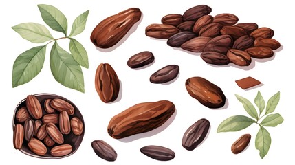 High-quality Image of Cocoa Beans Pods, Leaves, and Pieces of Chocolate - Ideal for Chocolate Manufacturing Industry Presentations