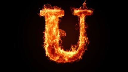 Fiery letter U against black background; alphabet fire design