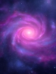Cosmic swirling galaxy with vibrant pink hues and distant stars visible in the background during a deep space exploration