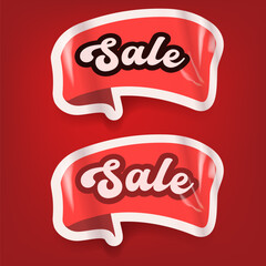 Red SALE sticker isolated on red. Price sale sticker, sale sticker, price tag, retro label, poster,background sale or discount sticker, promotional badge set, shopping label